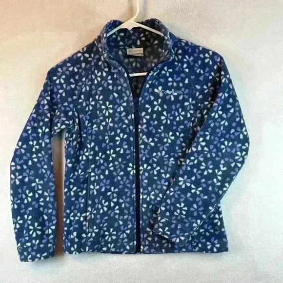 Columbia Girls Fleece Fill Zip Benton Springs Blue Print Jacket Size M (10/12) - Picture 1 of 7